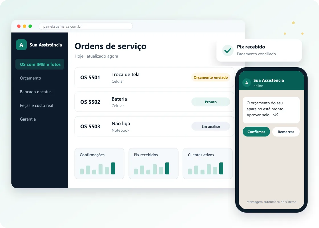Tela de exemplo do sistema para assistência técnica