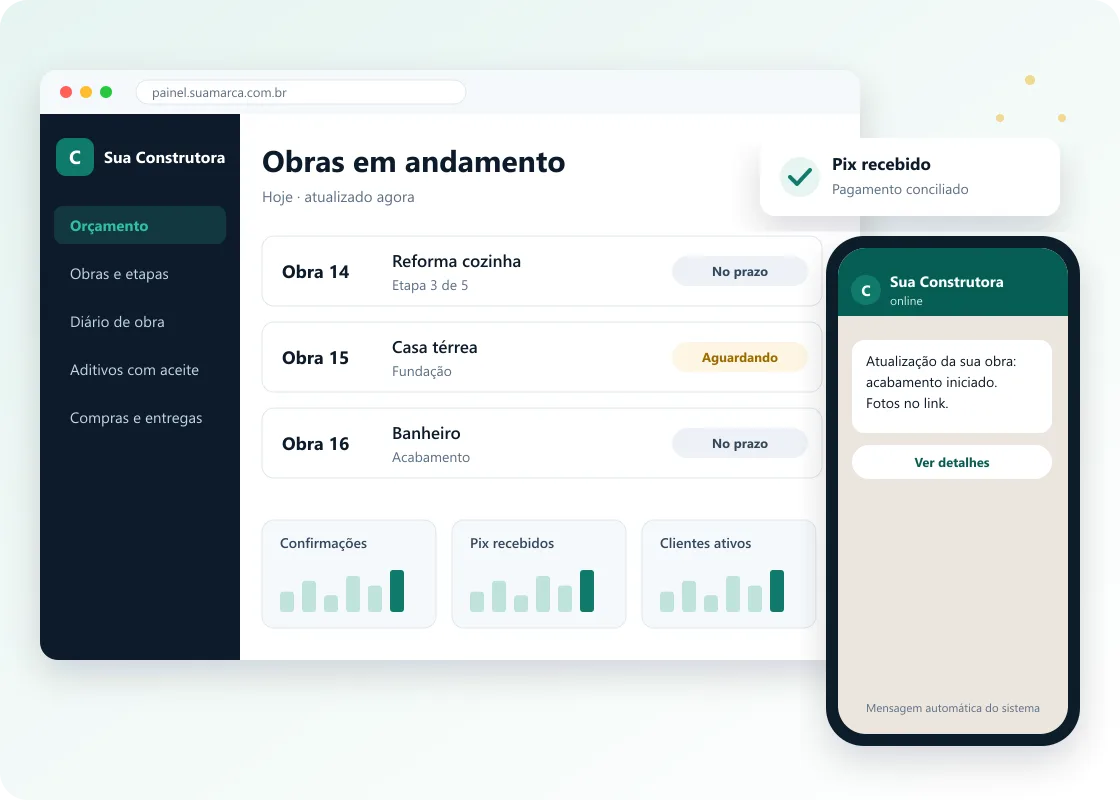 Tela de exemplo do sistema para construtora e empresa de reformas